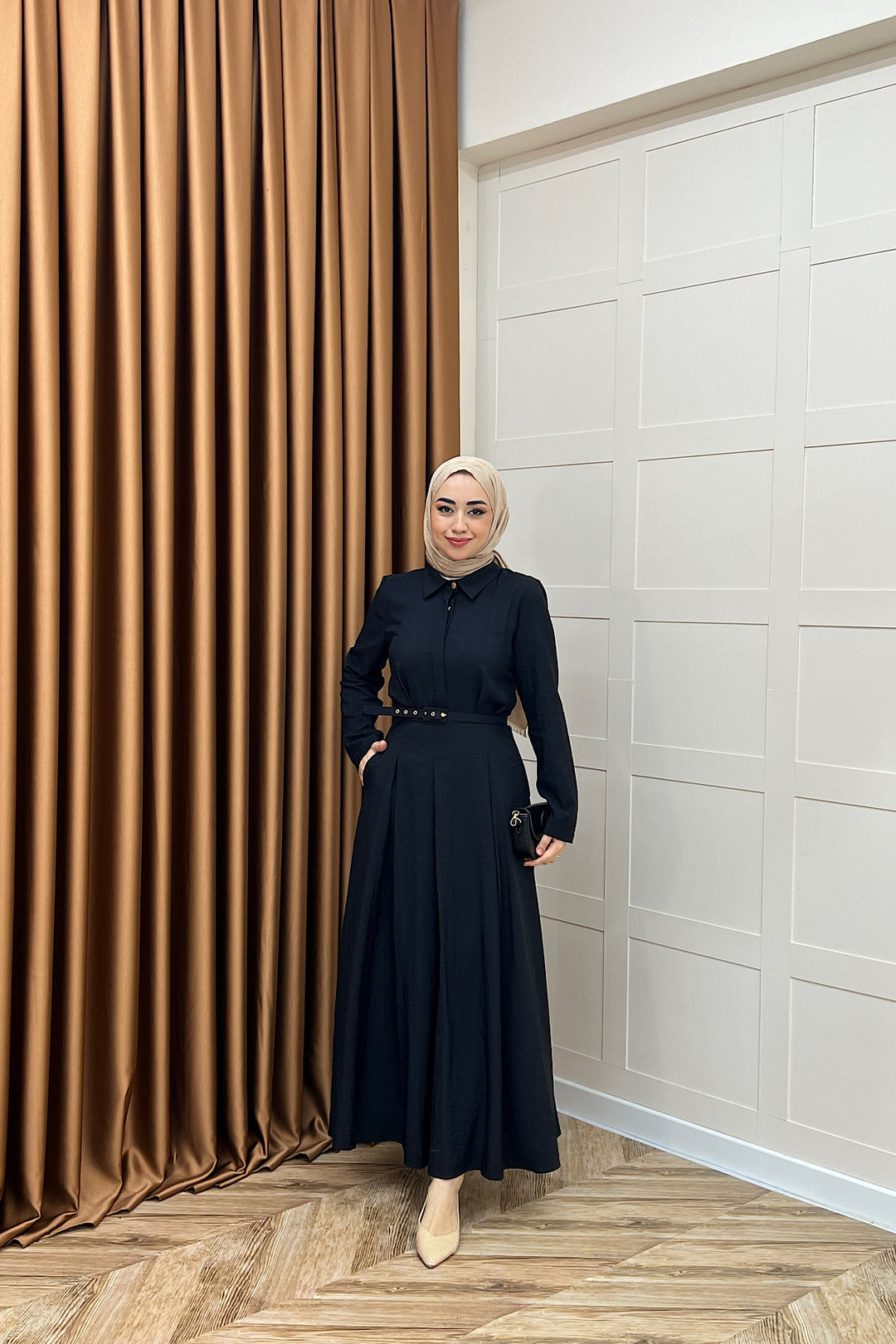 Lunia Kemerli Elbise Siyah 5010-SIYAH