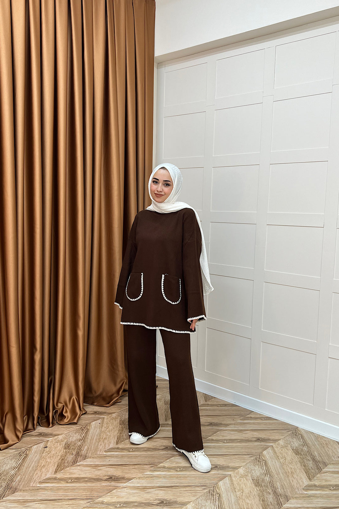 Cep Örgülü Triko Takım Kahverengi 24200-KAHVERENGI