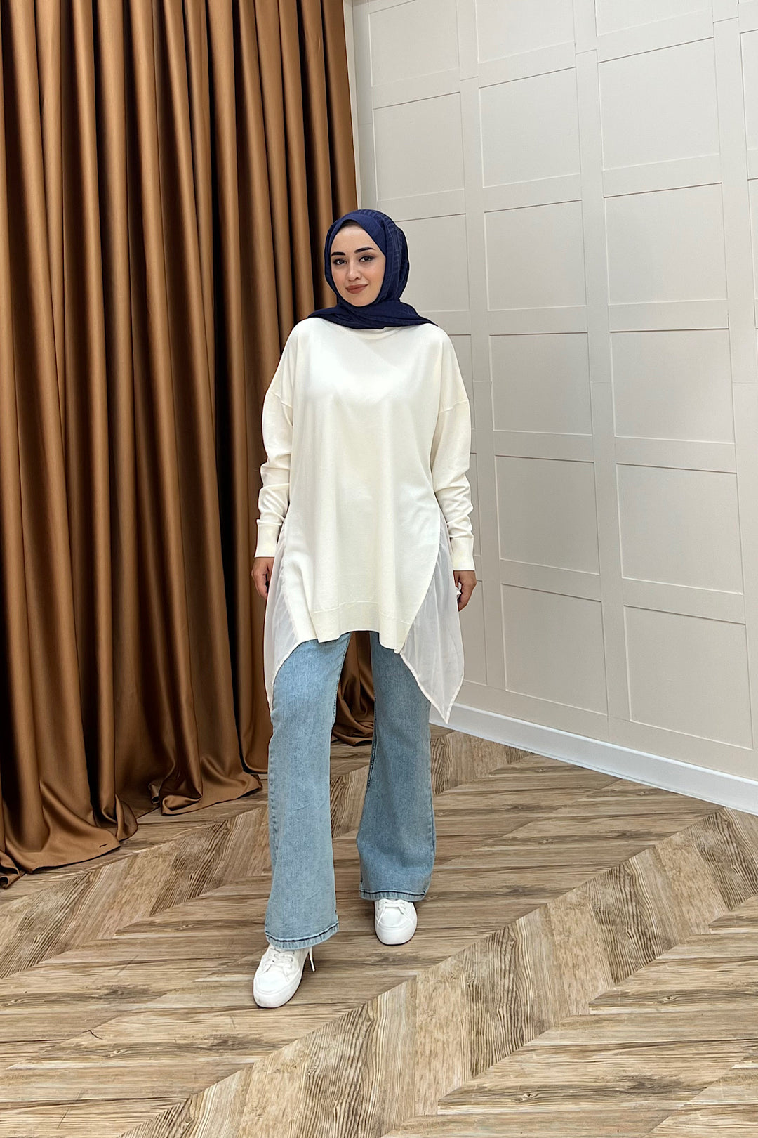 Hüda Şifon Detaylı Triko Tunik Taş 24290-TAS