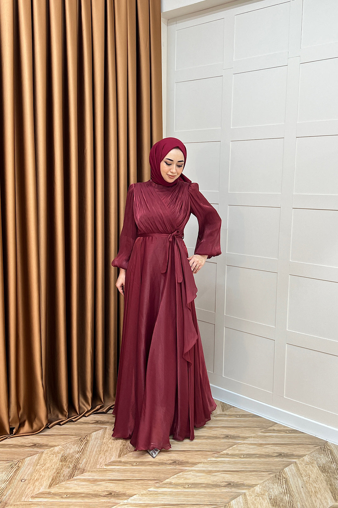 Luna Saten Abiye Bordo 3072-BORDO