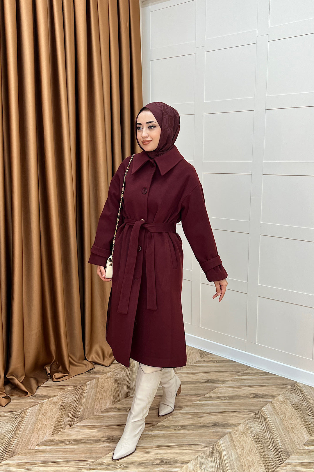 Parla Premium Kumaş Kaban Bordo 5516-BORDO