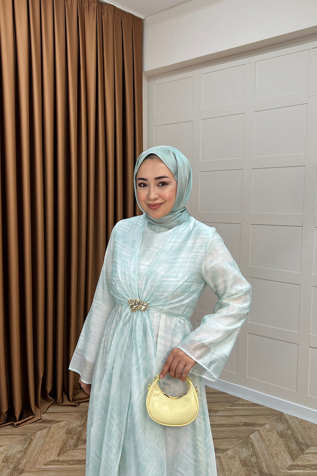 Liana Broş Detay Elbise Mavi 3104-MAVI