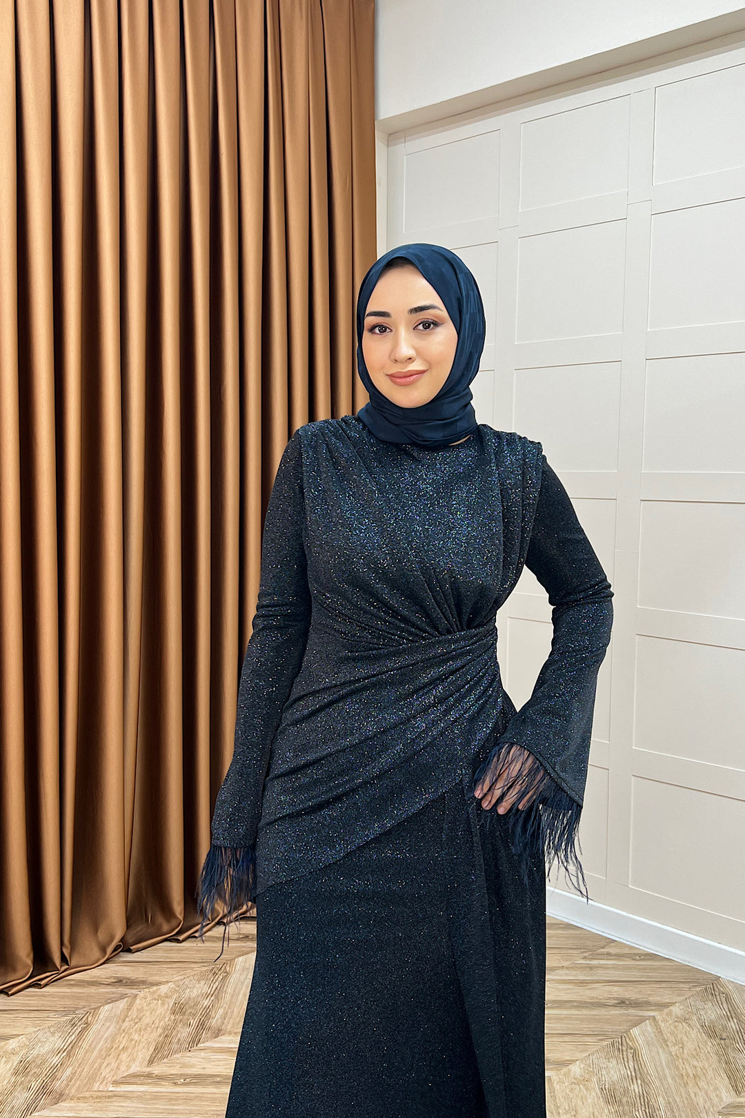 Rosalin Tüy Detay Abiye Lacivert 3088-LACIVERT