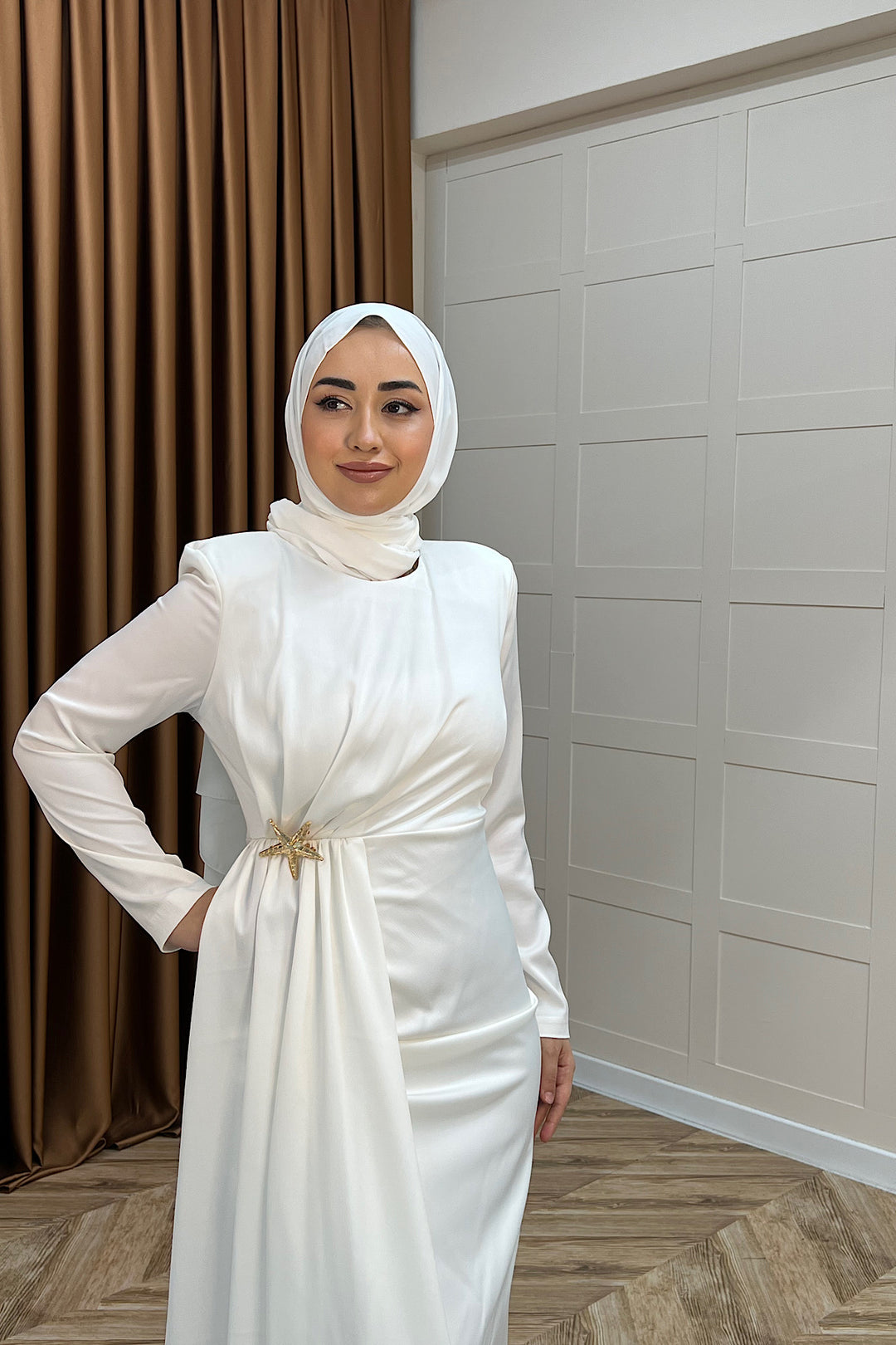 Hazel Saten Abiye Beyaz 3084-BEYAZ