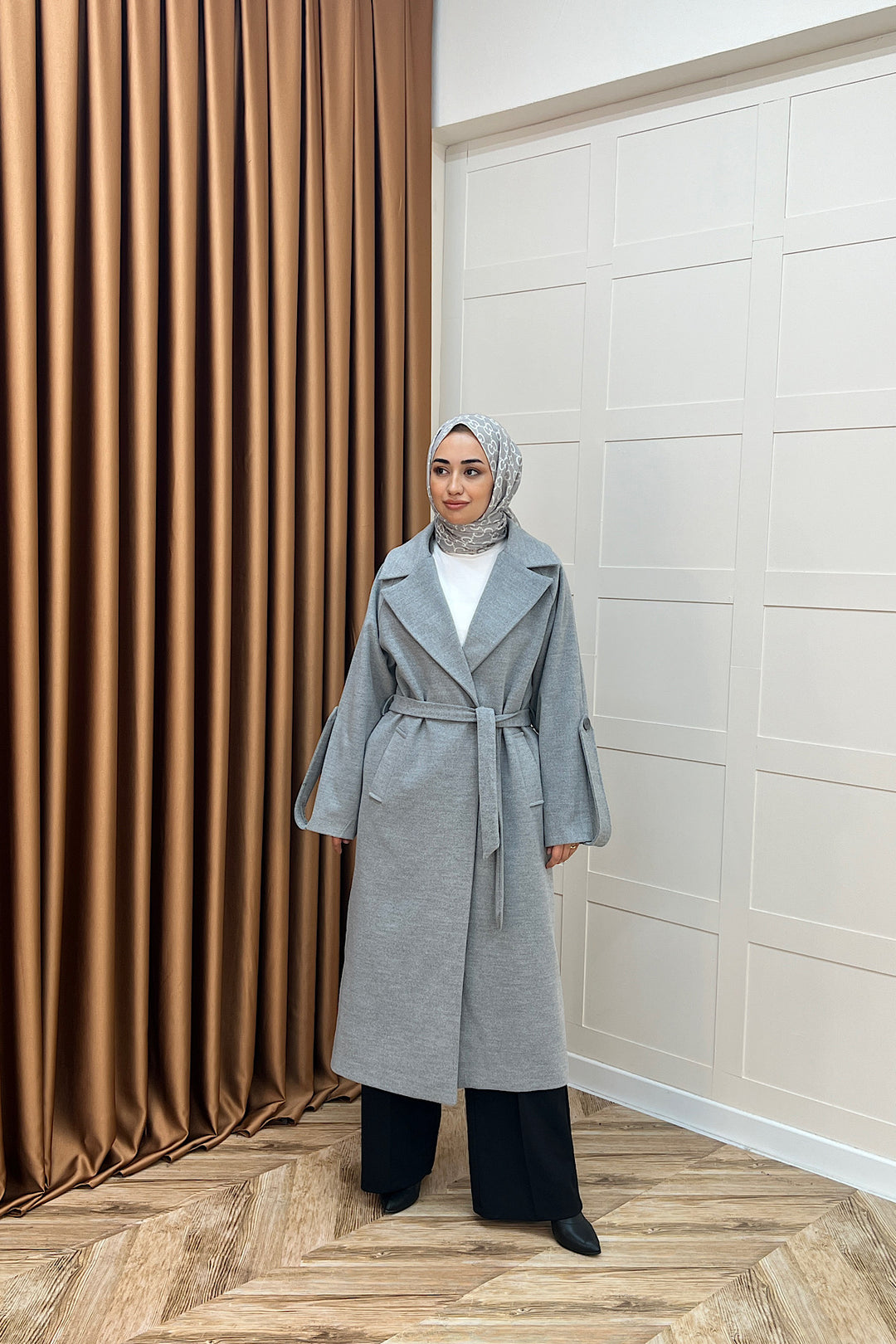 Kol Detay Kaşe Kaban Gri 5522-GRI