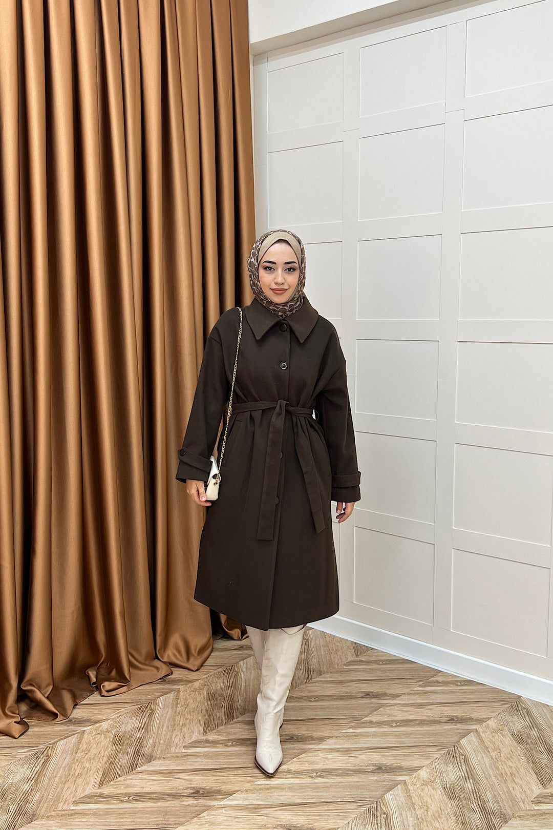 Parla Premium Kumaş Kaban Kahverengi 5516-KAHVERENGI