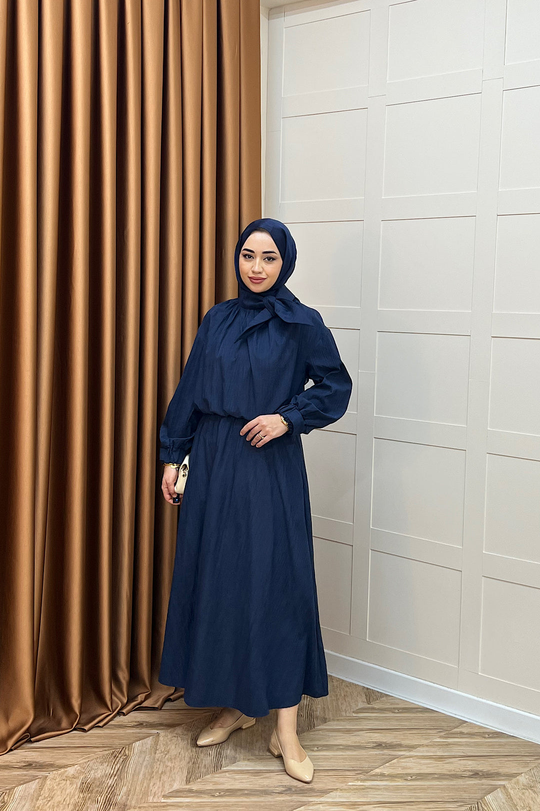 Luna Yaka Fularlı Etek Takım Lacivert 3183-LACIVERT