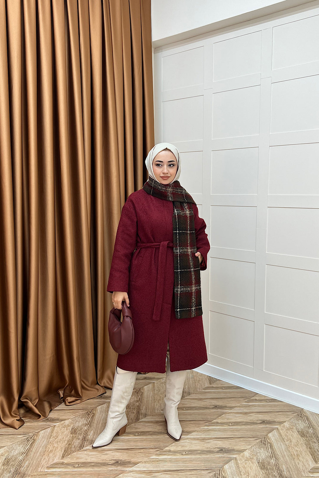 Duru Premium Kumaş Atkı Detay Kaban Bordo 5517-BORDO