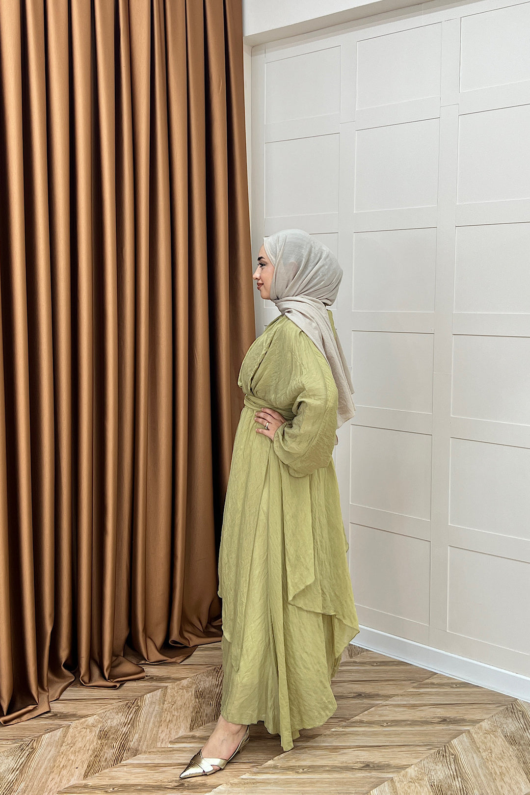 Flora Tül Modal Elbise Yeşil 8052-YESIL