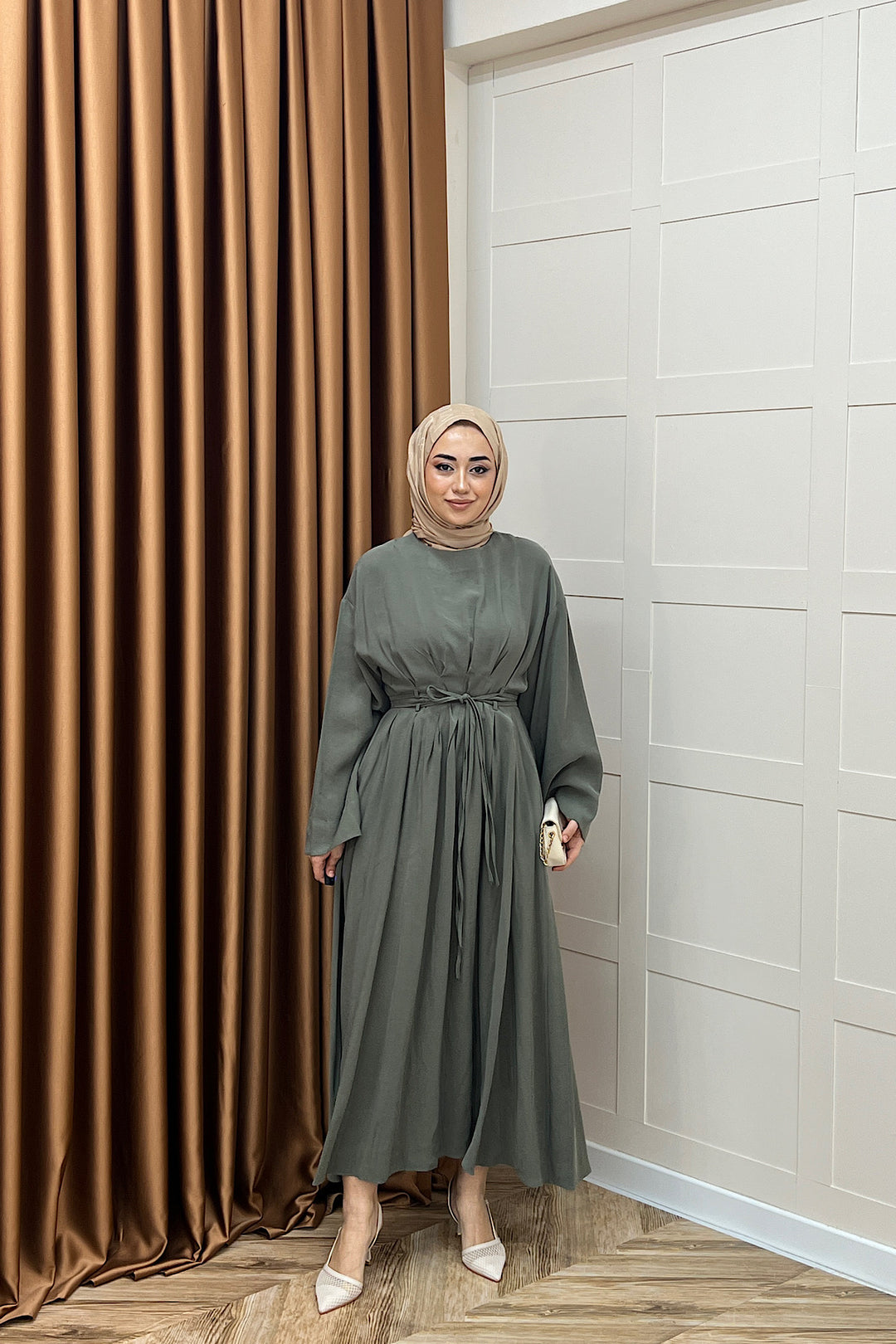 Alya Belden Bağlamalı Elbise Yeşil 39020-YESIL