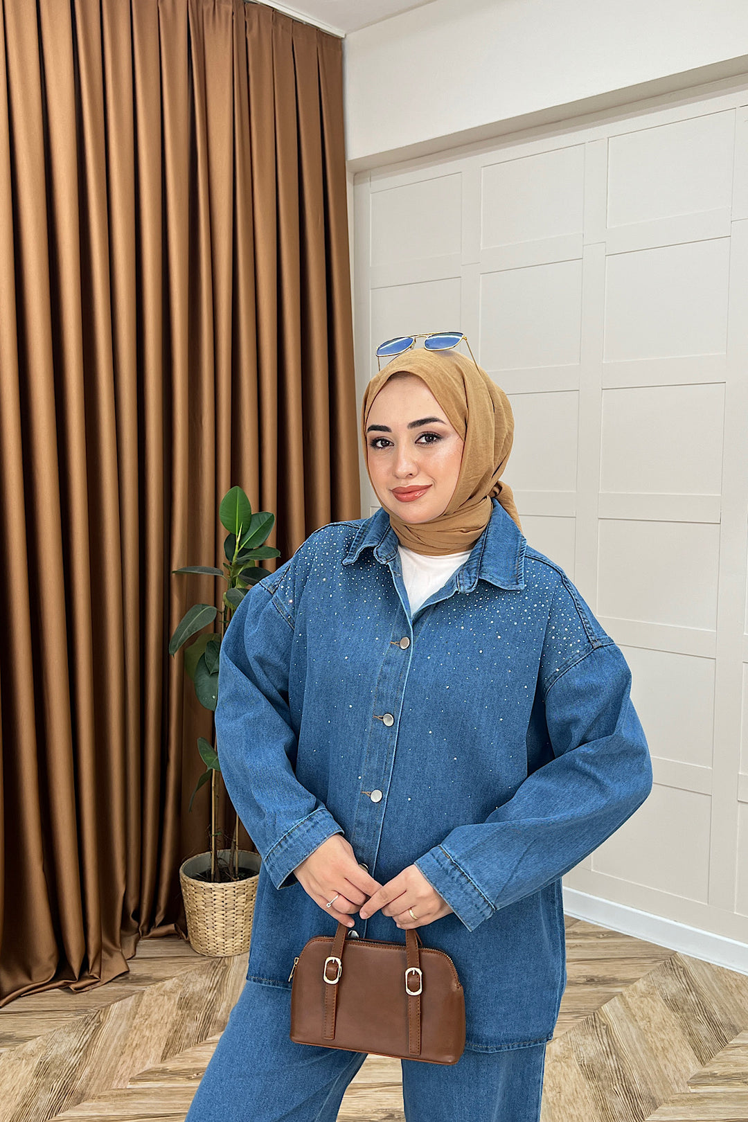 Reyna Taş İşlemeli Kot Takım Mavi 62806-MAVI
