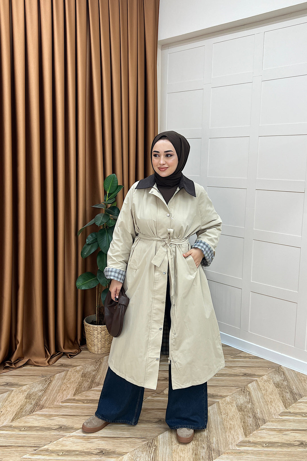 Dora Kuşaklı Uzun Trençkot Bej 62613-BEJ