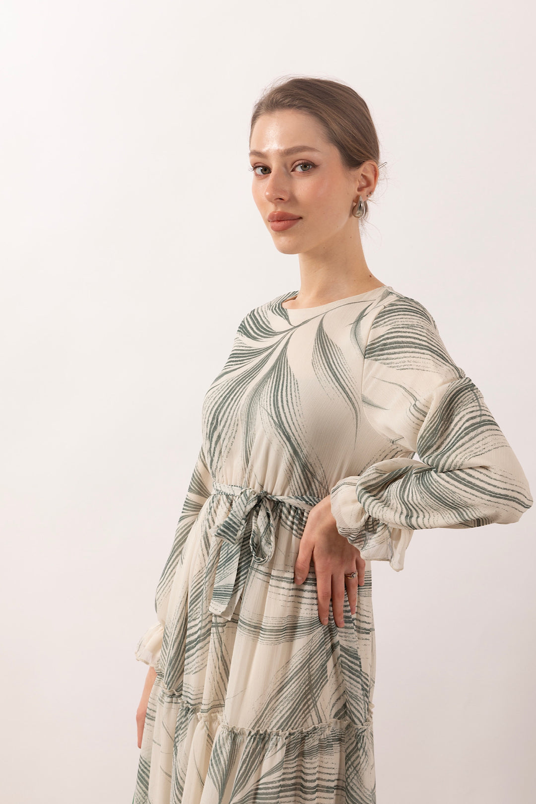 Novella Şifon Elbise Yeşil 3042-YESIL