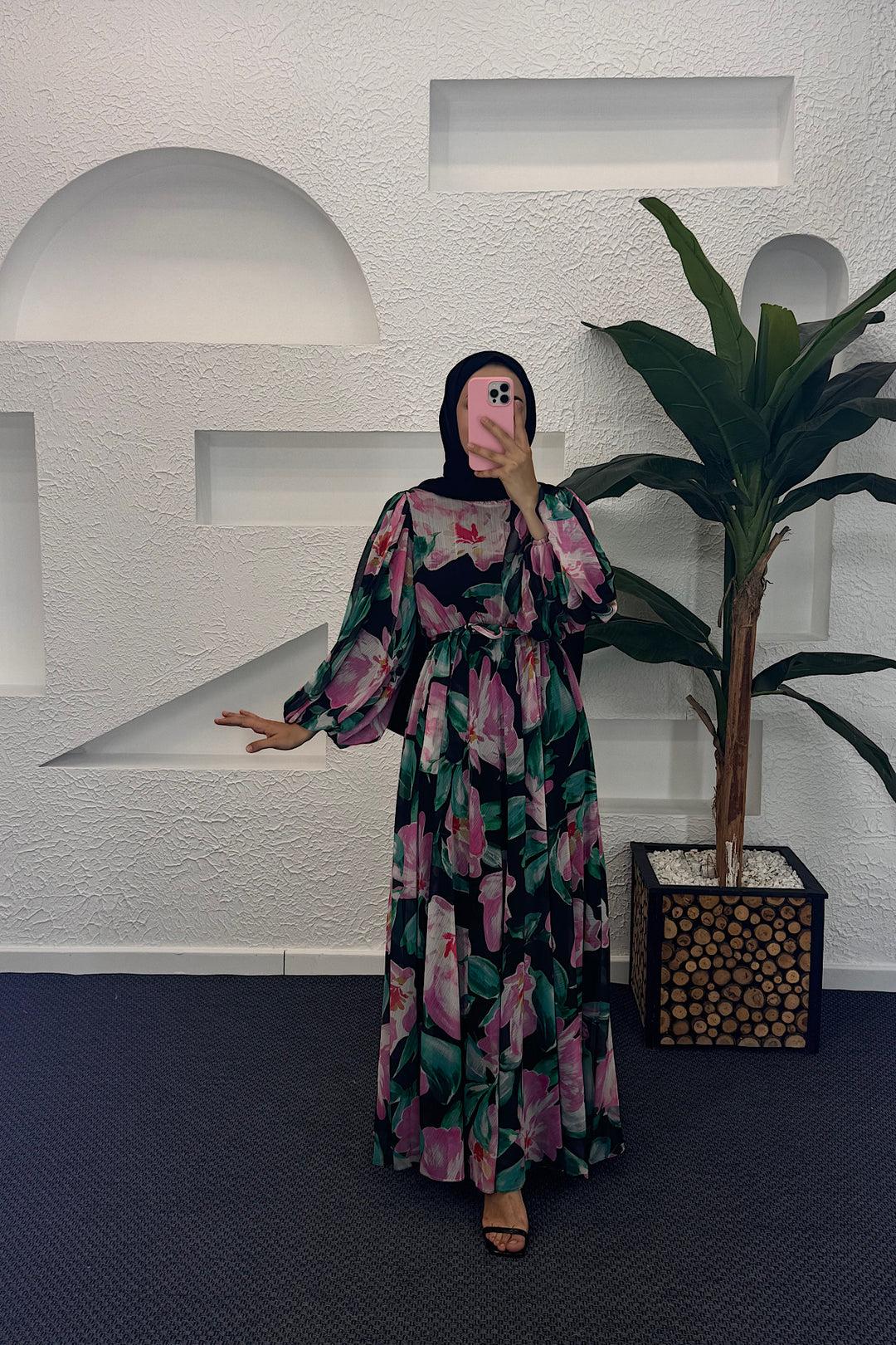 Mindy Hayal Desen Elbise Siyah 3055-SIYAH