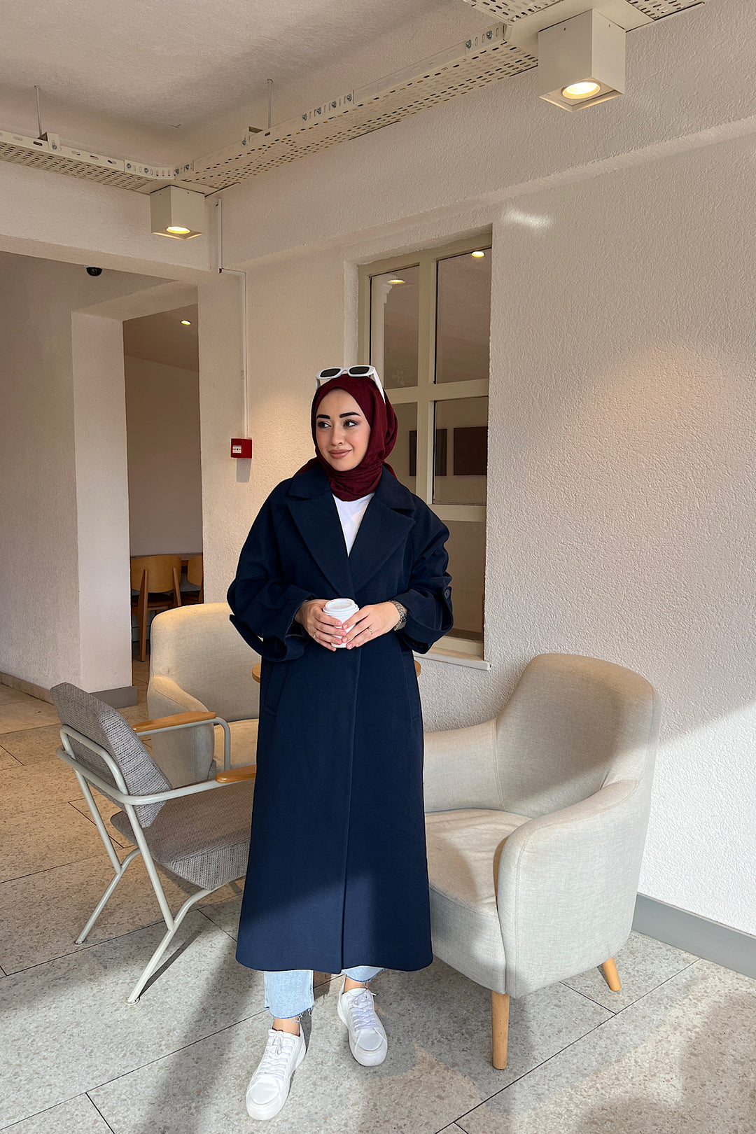 Kol Detay Kaşe Kaban Lacivert 5522-LACIVERT