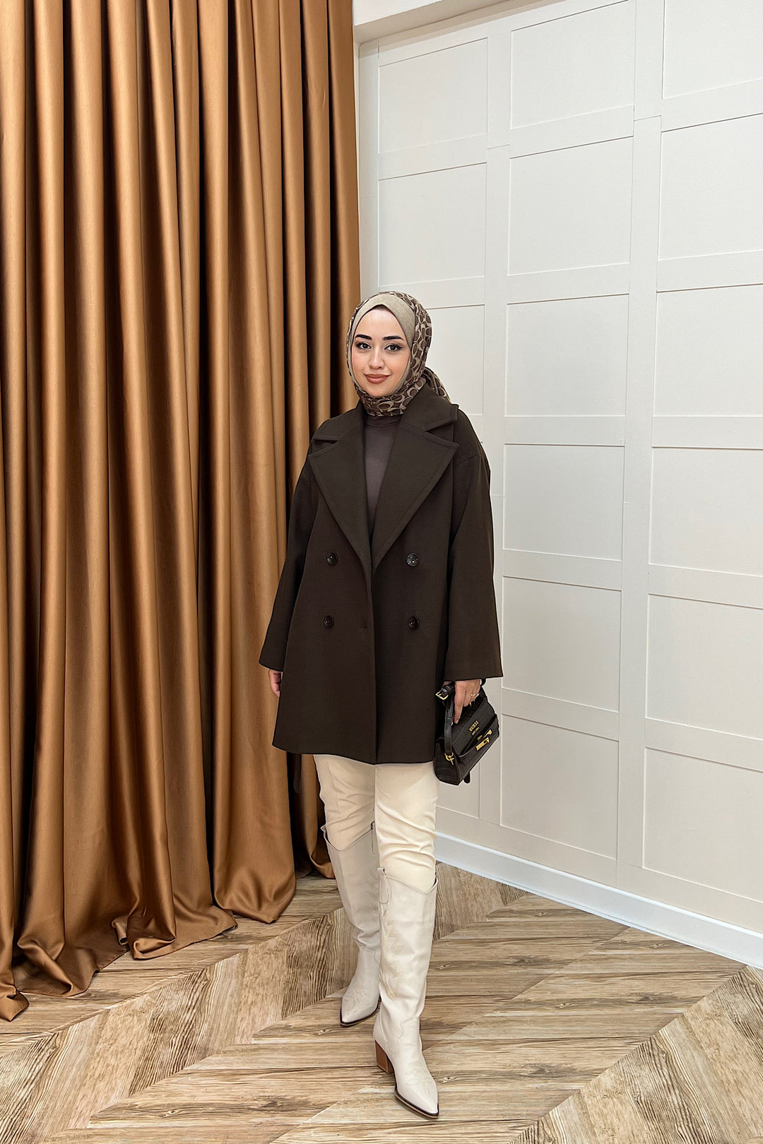 Nuve Premium Kuşaklı Kaban Kahverengi 5514-KAHVERENGI