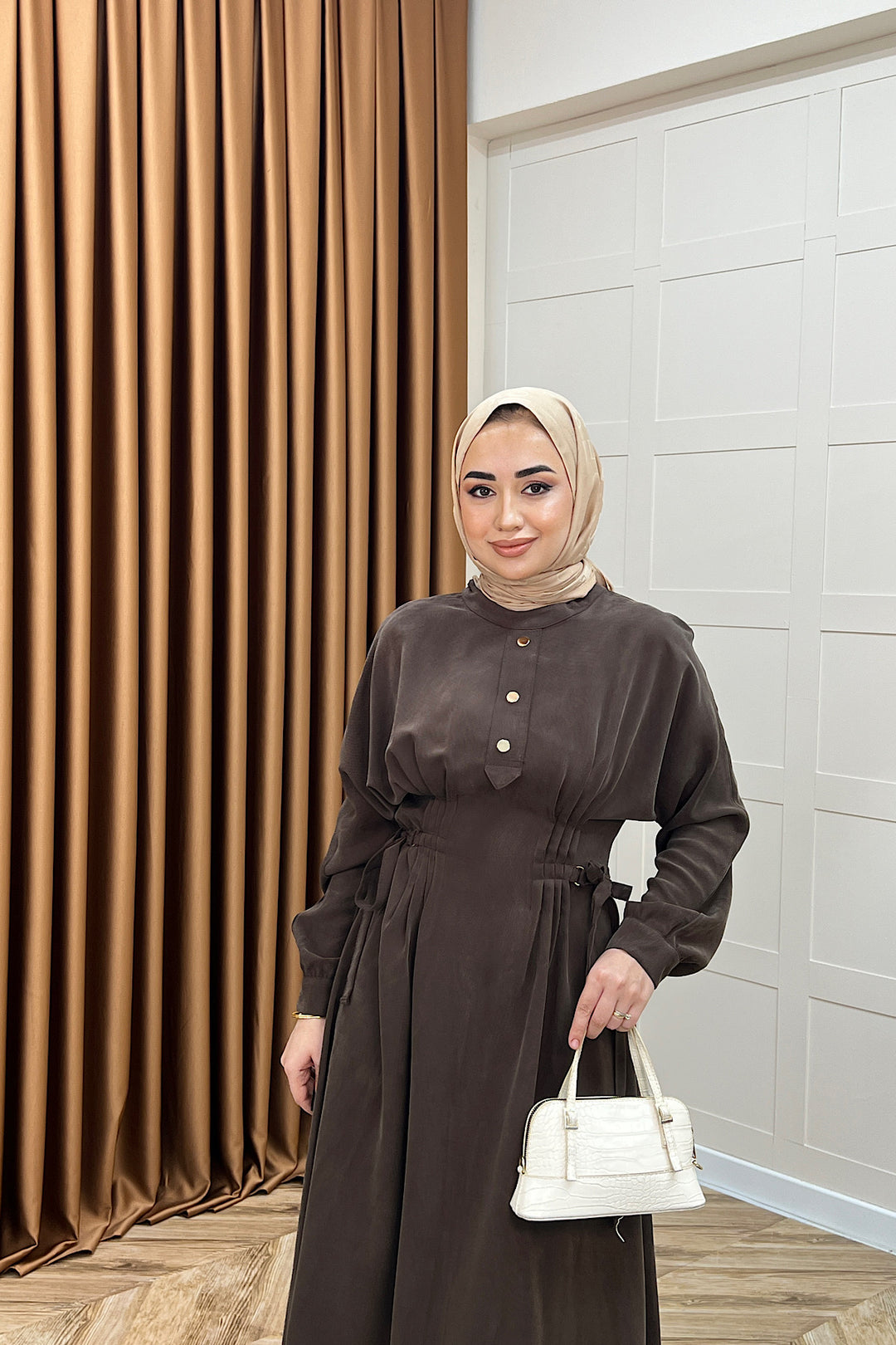 Maya Bel Detay Elbise Kahverengi 3034-KAHVERENGI