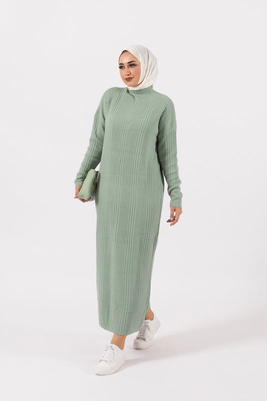 Meva Fitilli Triko Elbise Mint Yeşili 24K8773-MINTYESILI