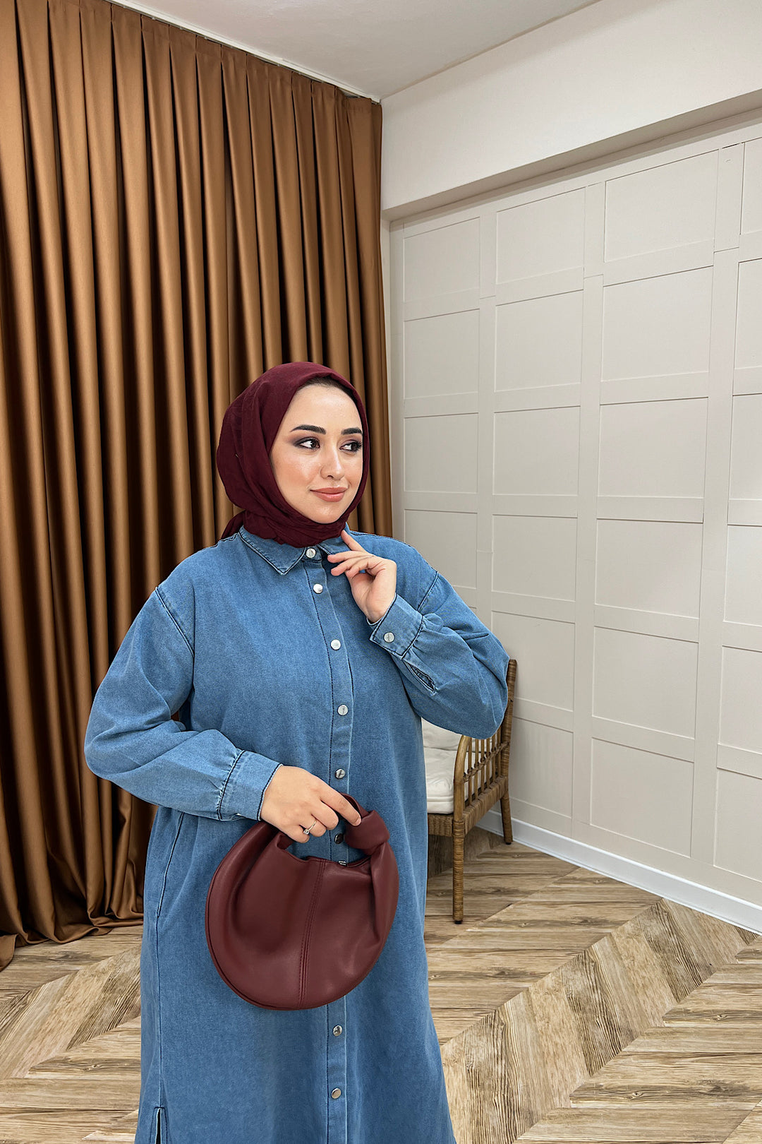 Eleni Uzun Kot Tunik Mavi 9058-MAVI