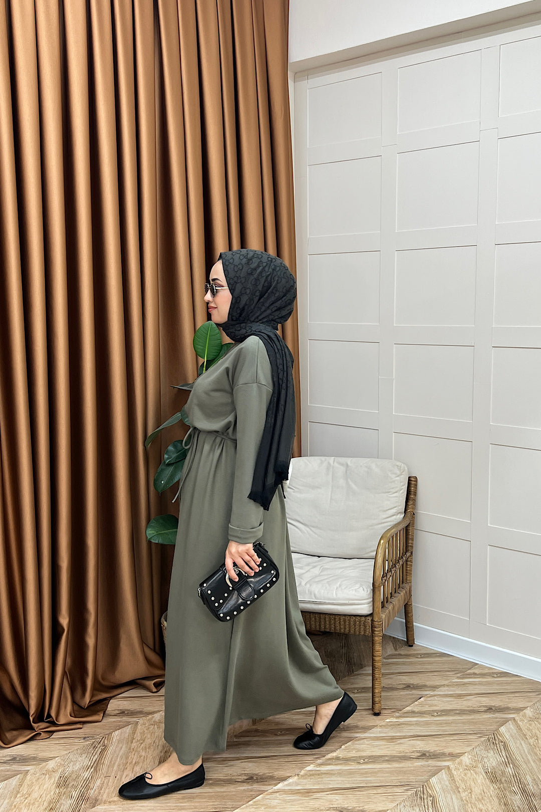 Aura Kuşaklı Elbise Yeşil 3138-YESIL