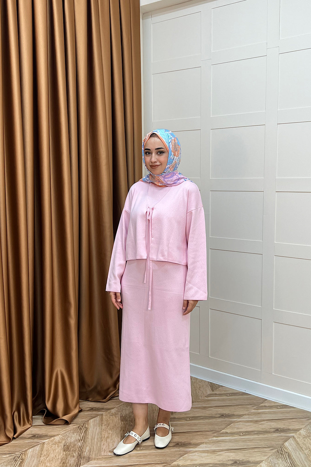 Ester Croplu İkili Triko Elbise Pembe 25160-PEMBE