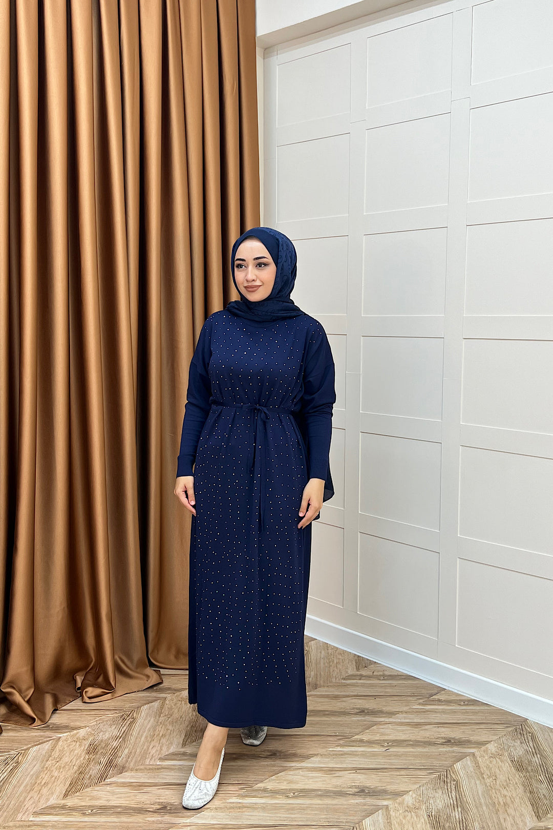 Mabel Taşlı Triko Elbise Lacivert 25270-LACIVERT
