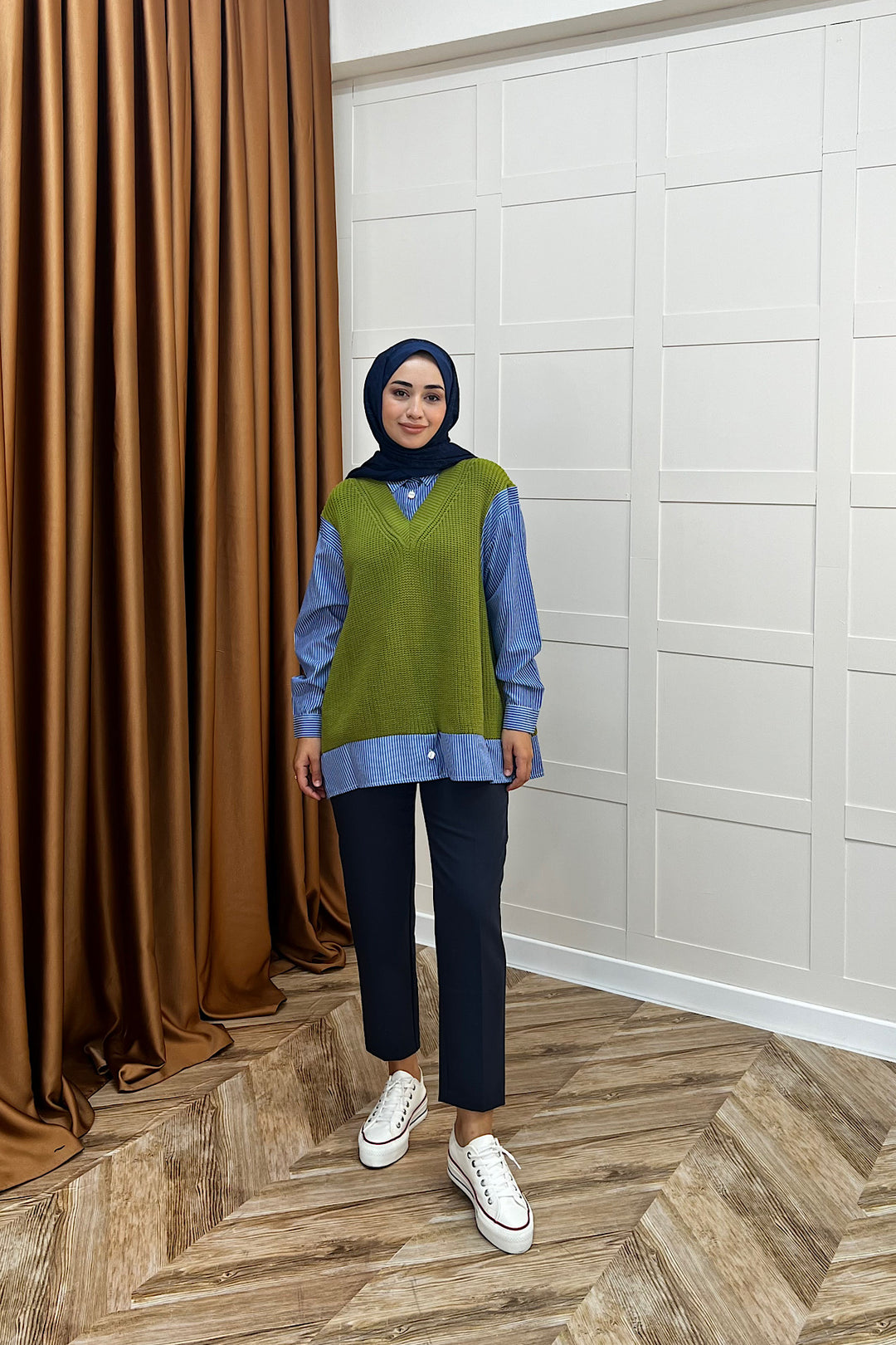 Triko Süveterli Gömlek Yeşil 24730-YESIL