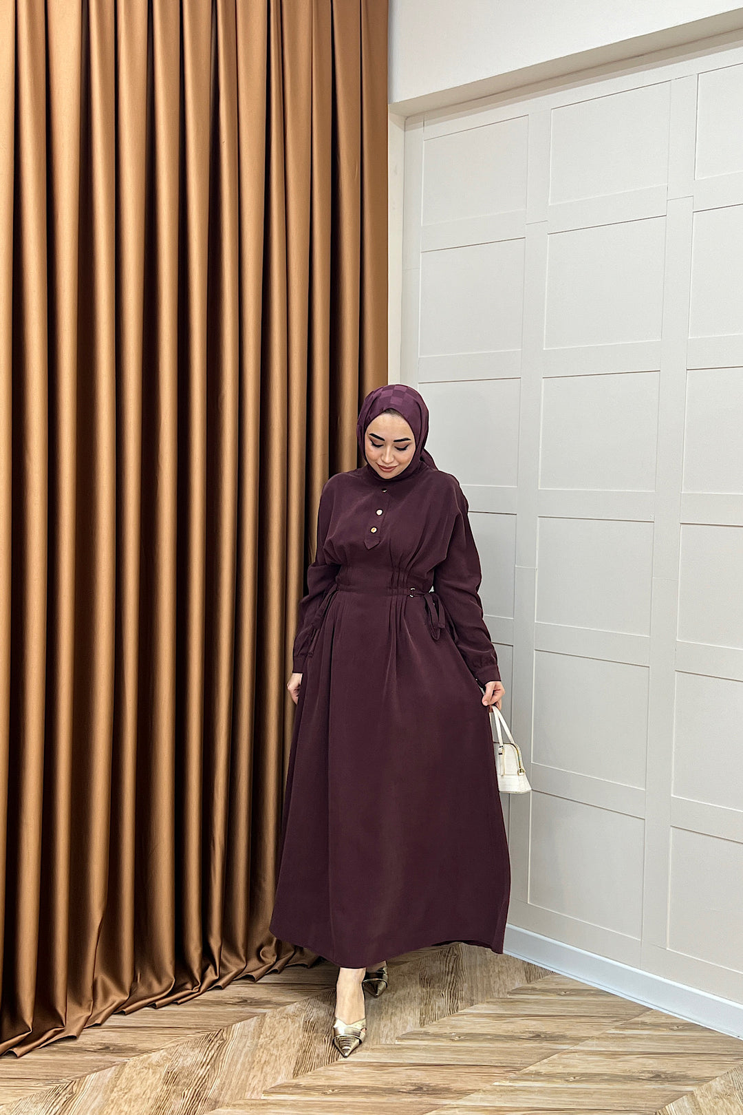 Maya Bel Detay Elbise Mürdüm 3034-MURDUM