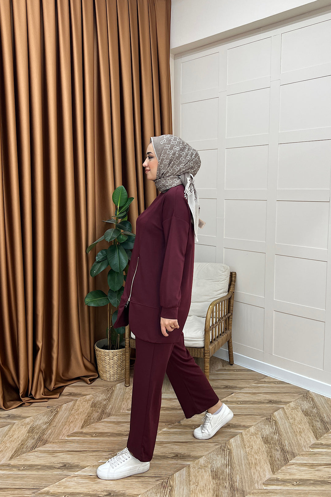Liora Fermuar Detay İkili Takım Bordo 3140-BORDO