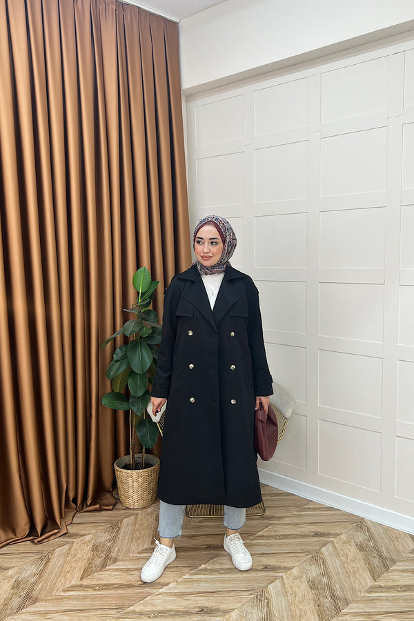 Hazel Astarlı Trençkot Siyah 5532-SIYAH