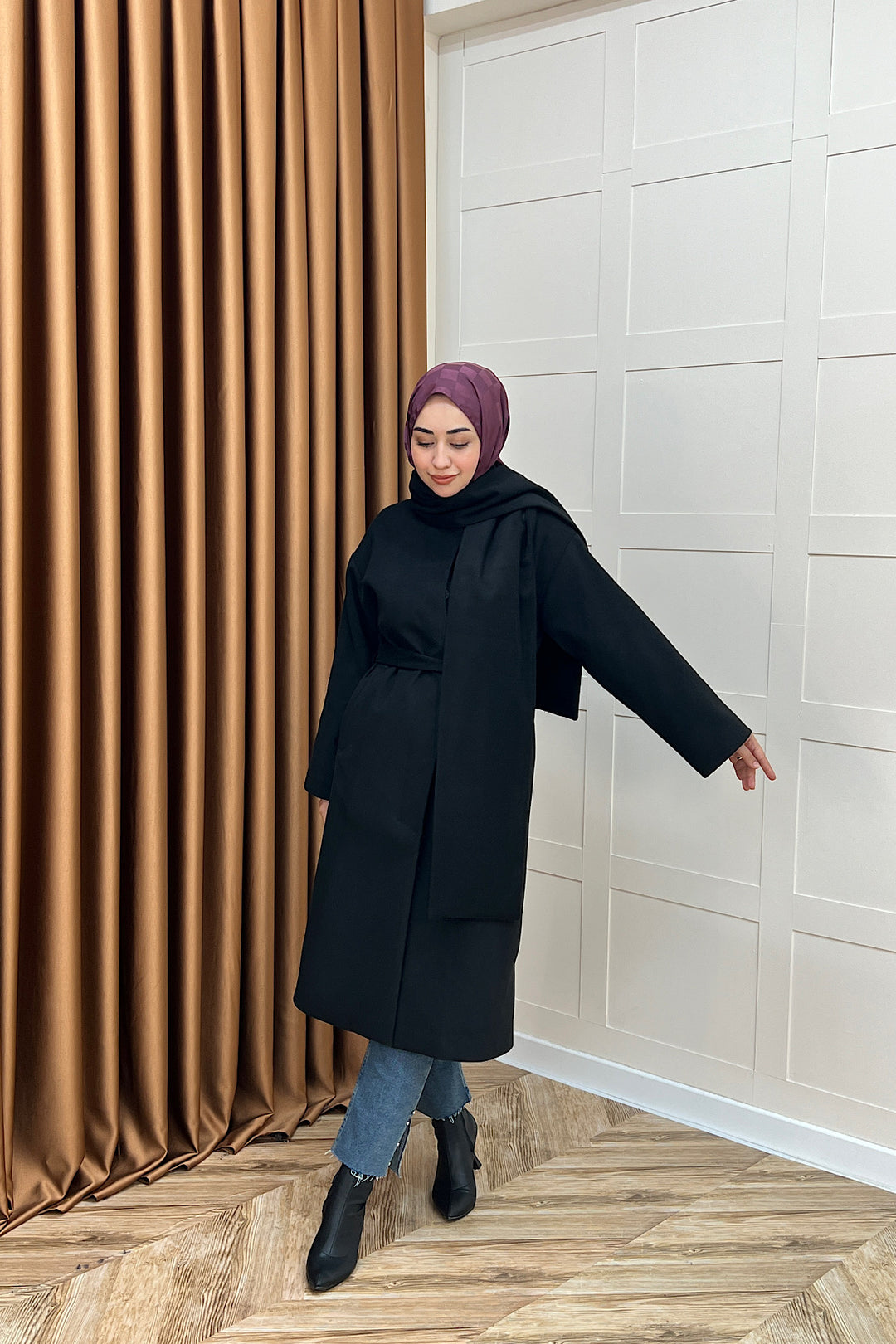 Siena Atkı Detay Kaşe Kaban Siyah 5530-SIYAH