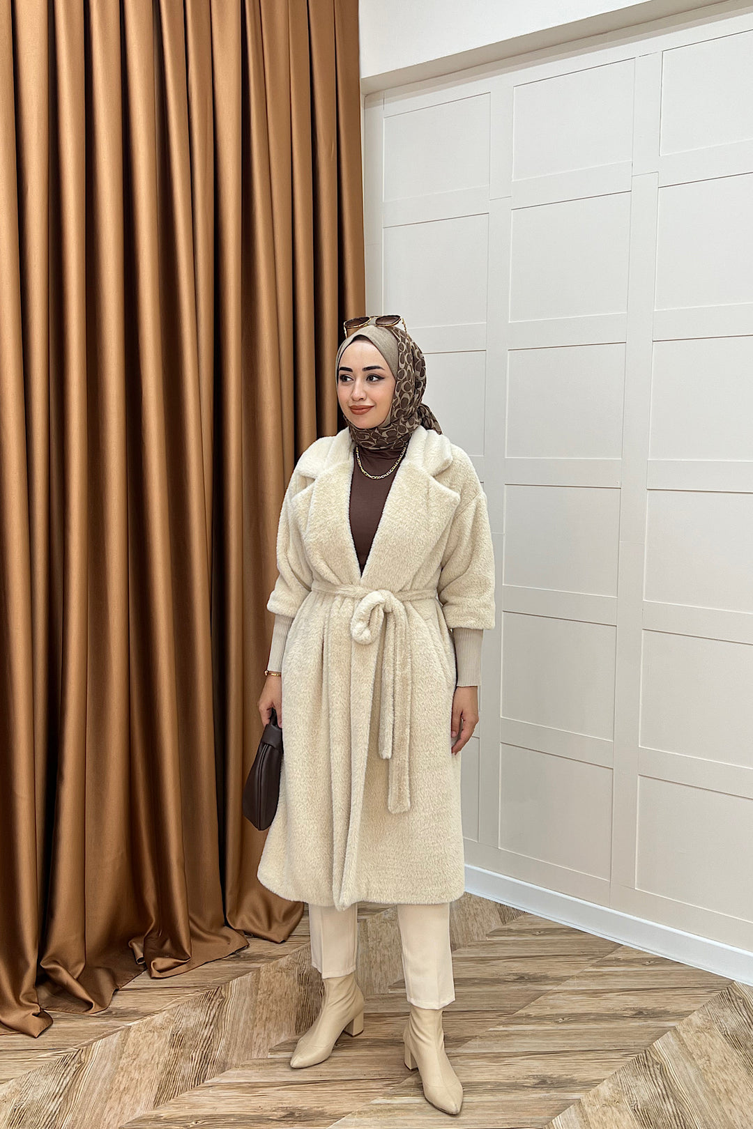 Angora Premium Kumaş Kaban Krem 5519-KREM