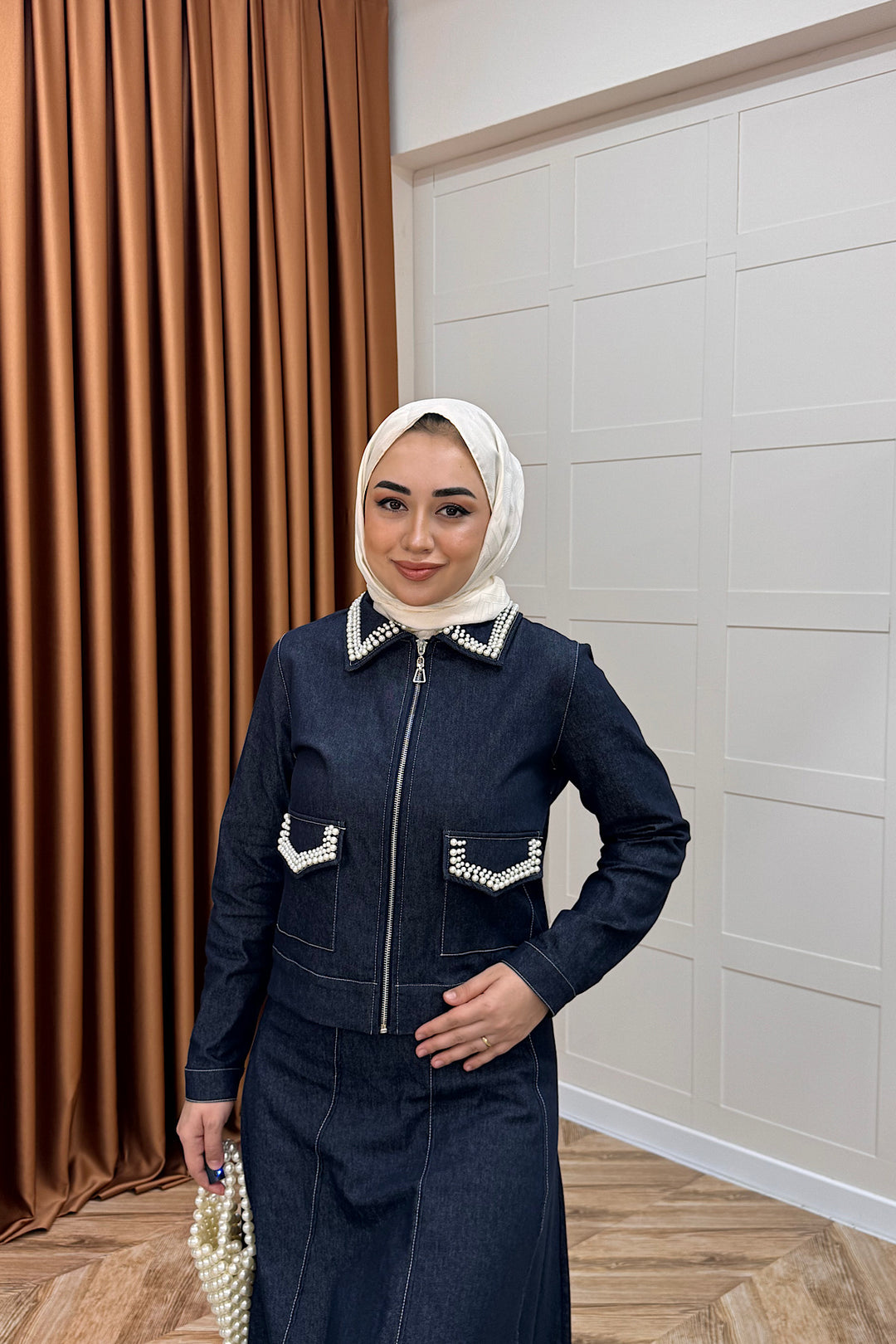 Klara İnci Detay Kot Takım Lacivert 3095-LACIVERT