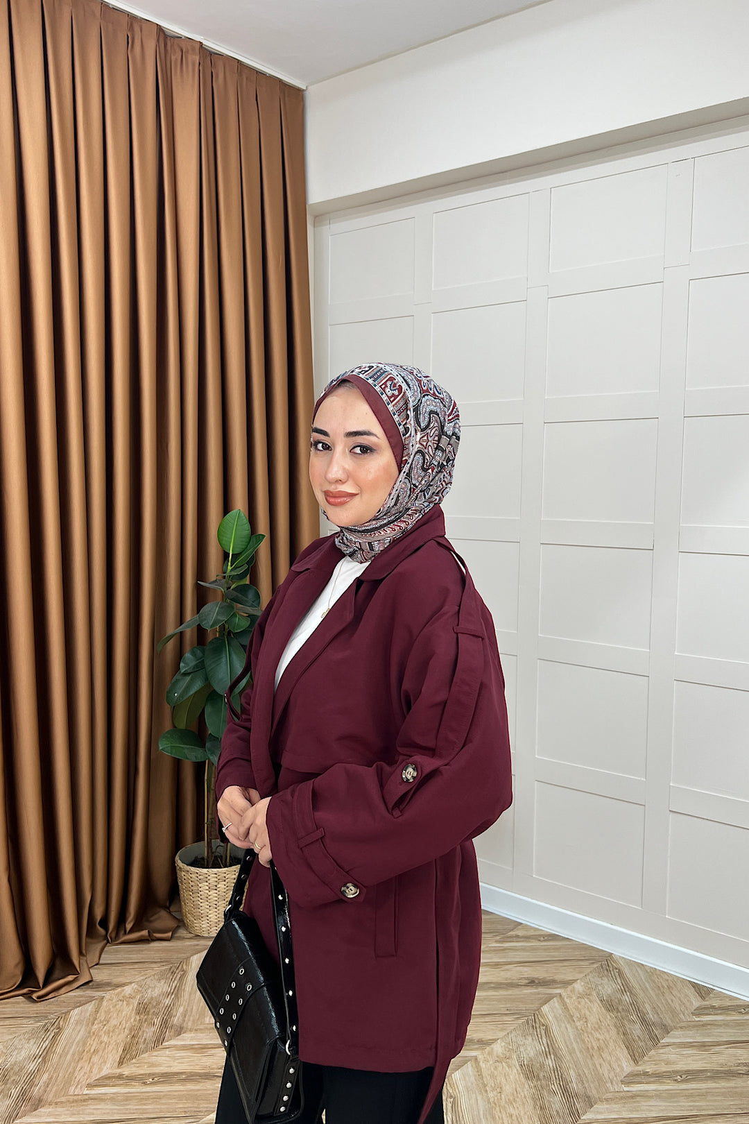 Pera Kuşaklı Trençkot Bordo 5534-BORDO