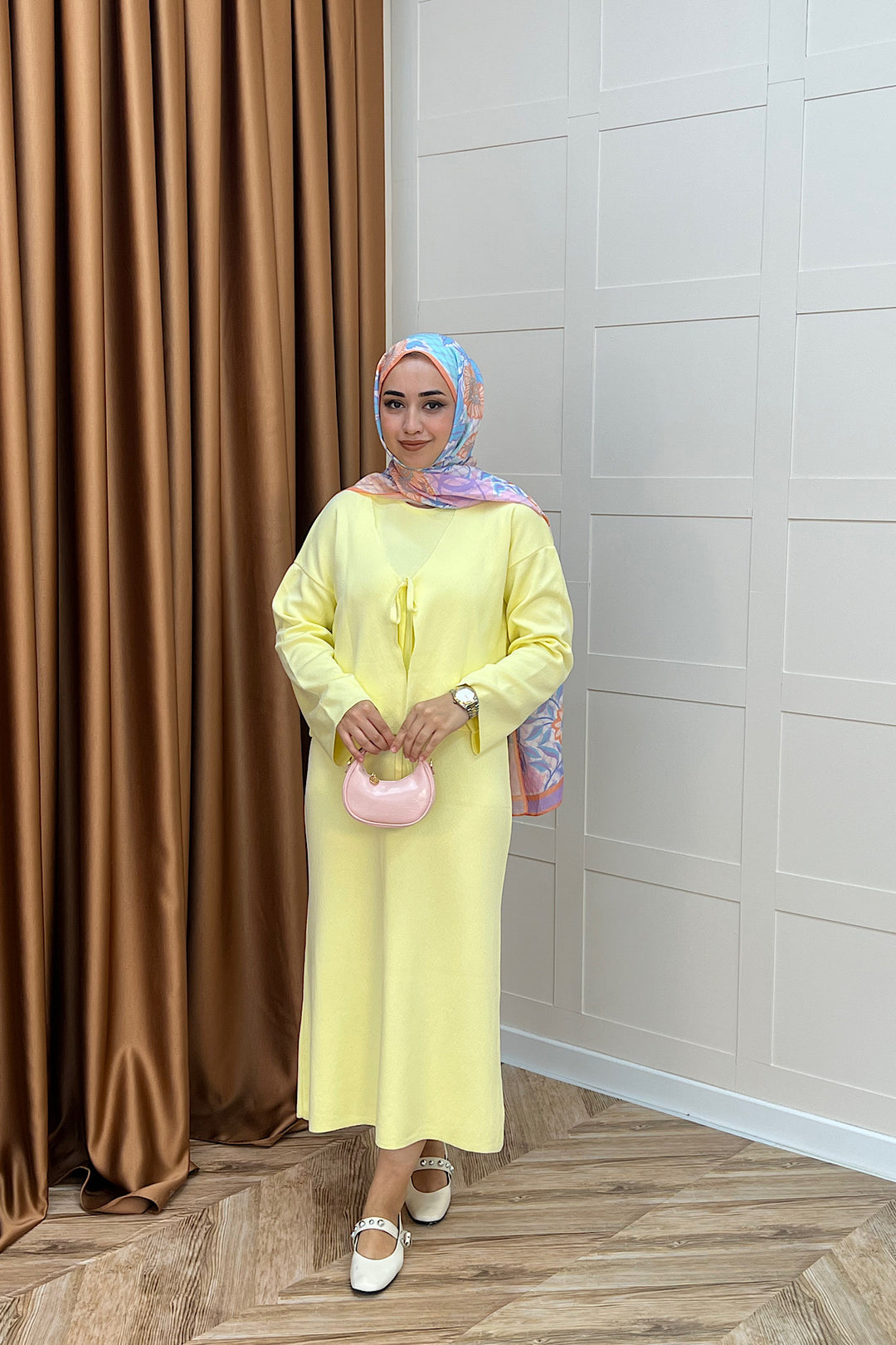 Ester Croplu İkili Triko Elbise Sarı 25160-SARI