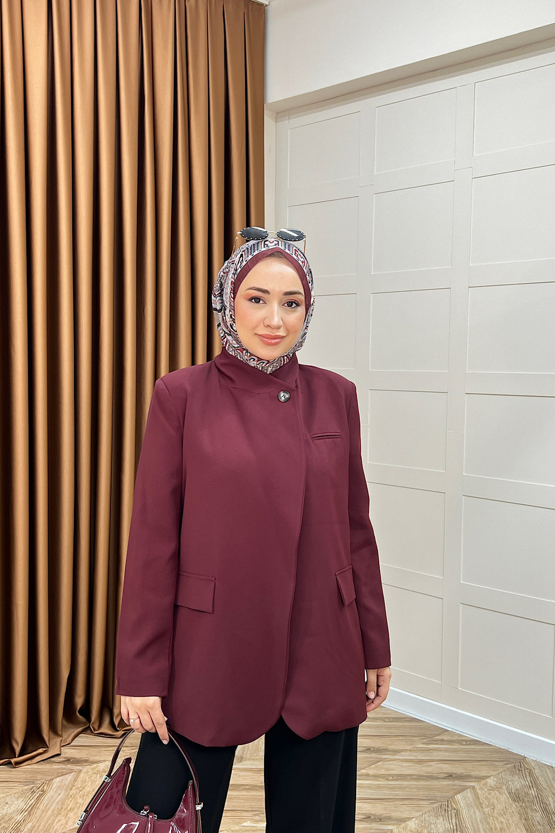 Sara Blazer Ceket Bordo 70147-BORDO