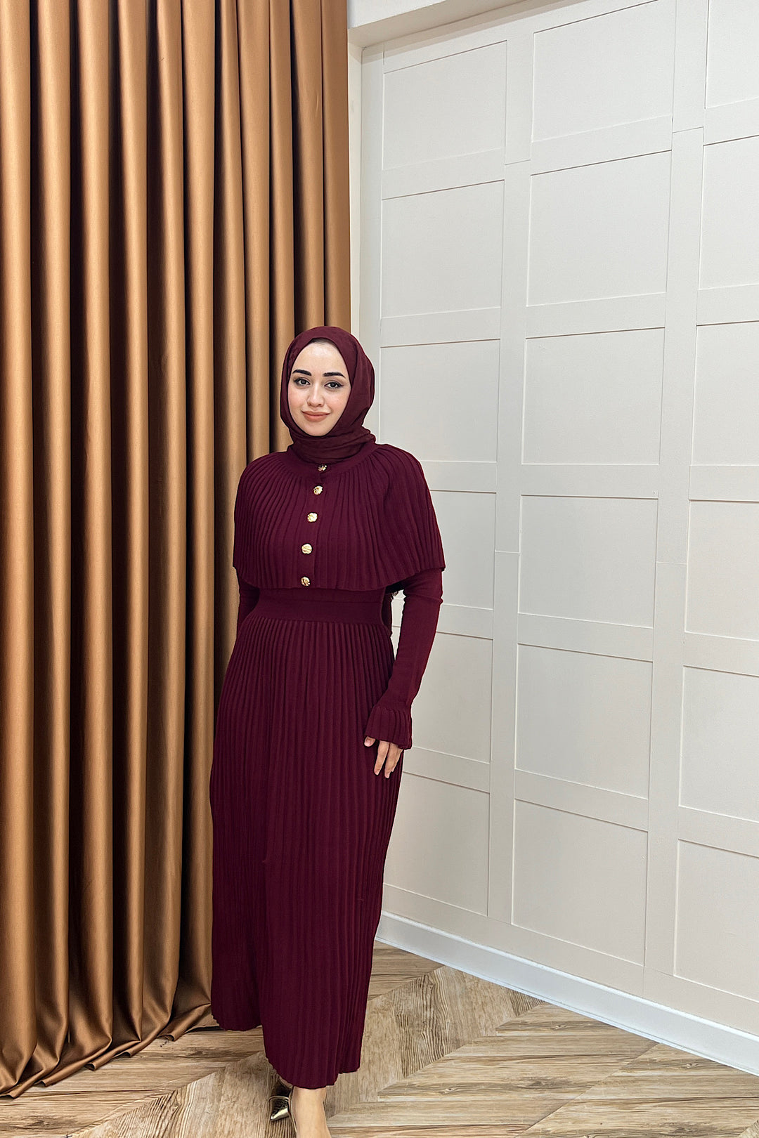 Kelebek Pelerinli Triko Elbise Bordo 10200-BORDO