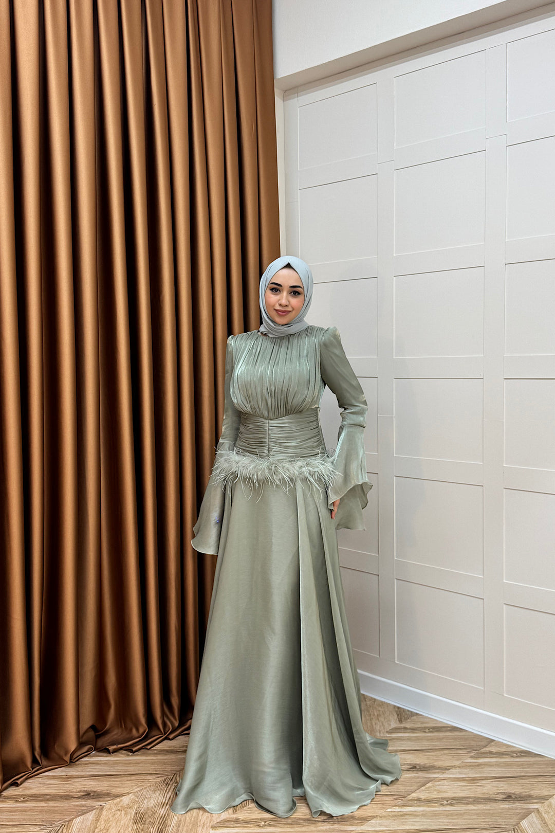 Nova Bel Drapeli Abiye Yeşil 3089-YESIL