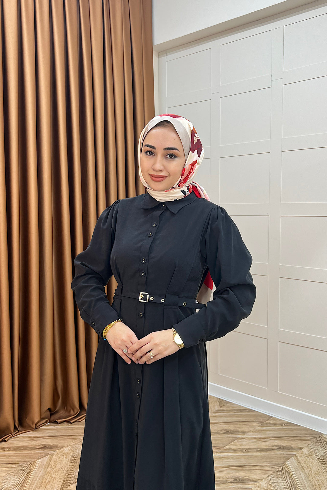 Nisa Boydan Düğmeli Elbise Siyah 3000-SIYAH