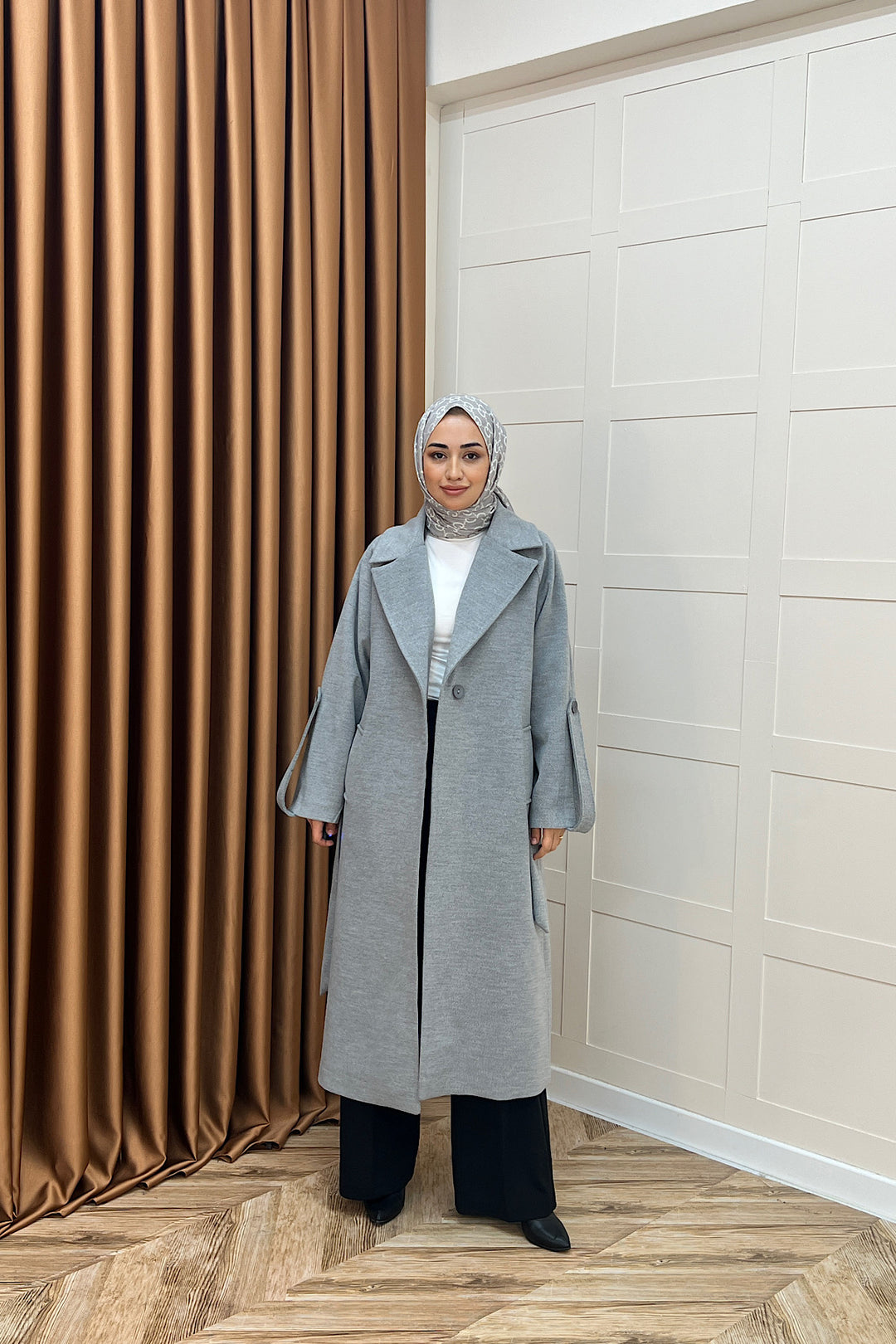 Kol Detay Kaşe Kaban Gri 5522-GRI