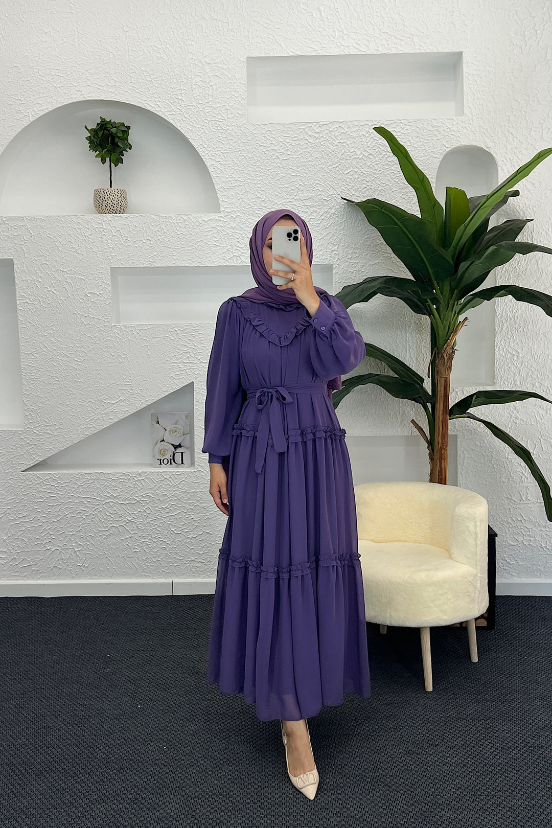 Lowel Fırfır Detay Elbise Lila 3058-LILA