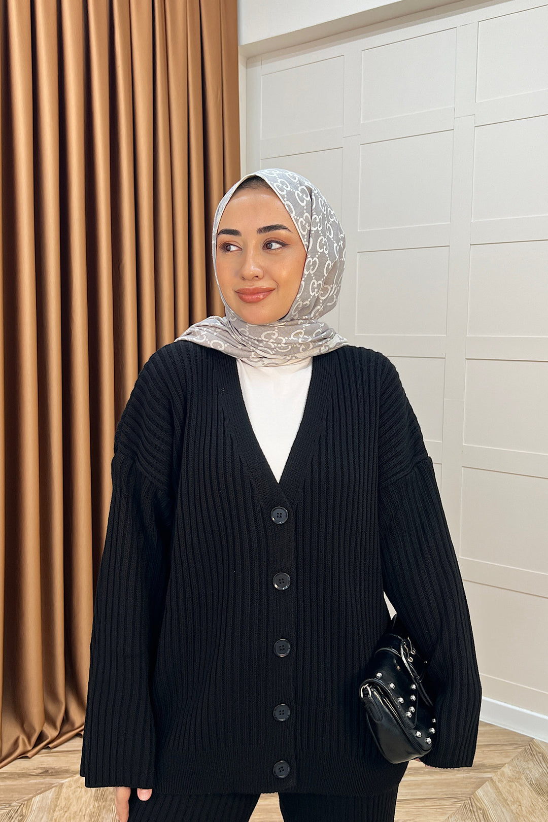 Galata Fitilli Triko Hırka Takım Siyah 25630-SIYAH