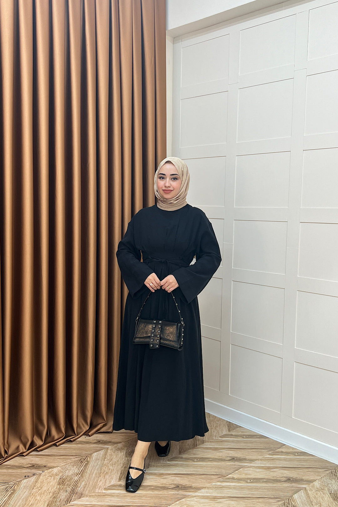 Belden Bağlamalı Cupra Elbise Siyah 5013-SIYAH