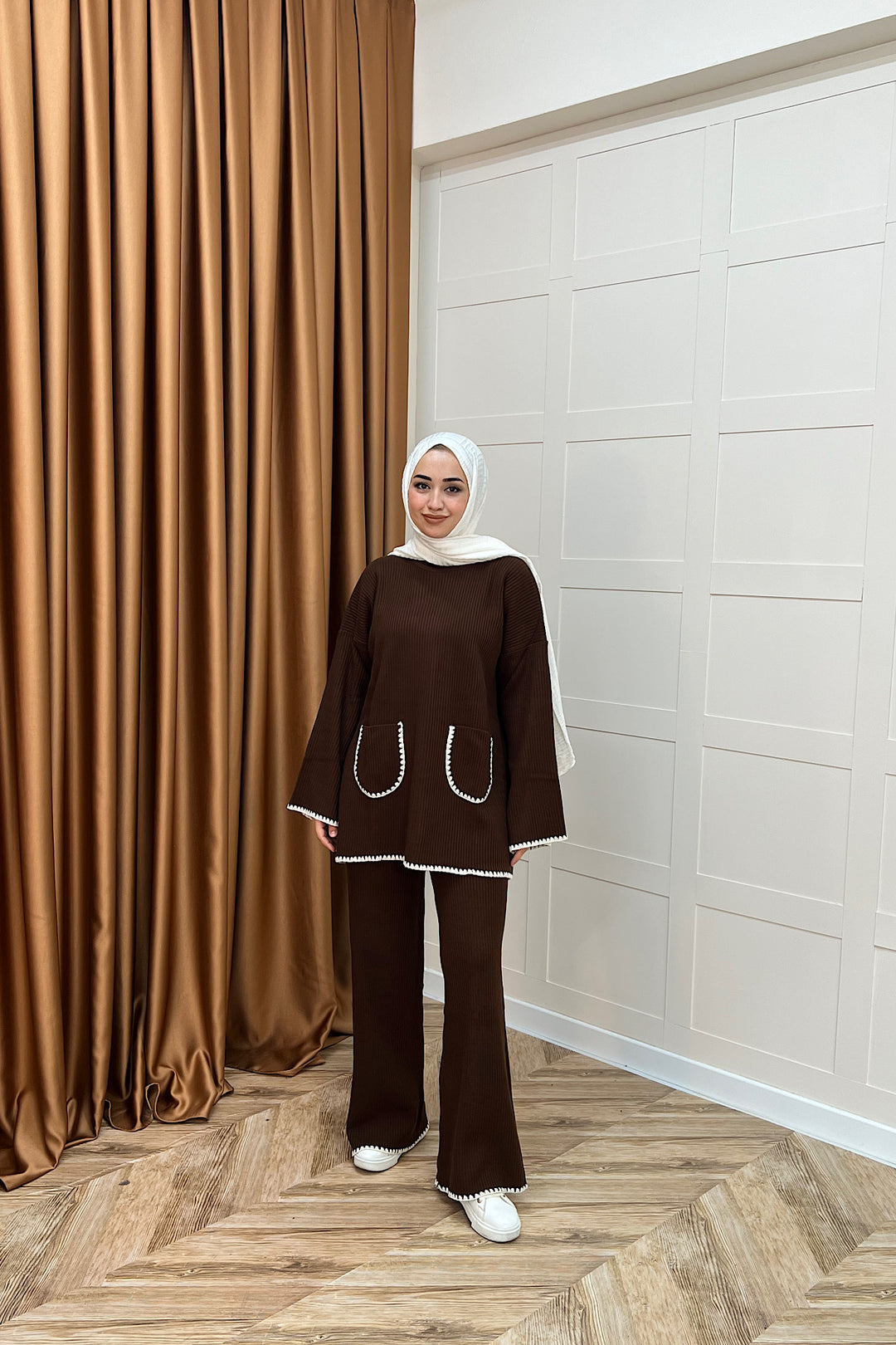 Cep Örgülü Triko Takım Kahverengi 24200-KAHVERENGI