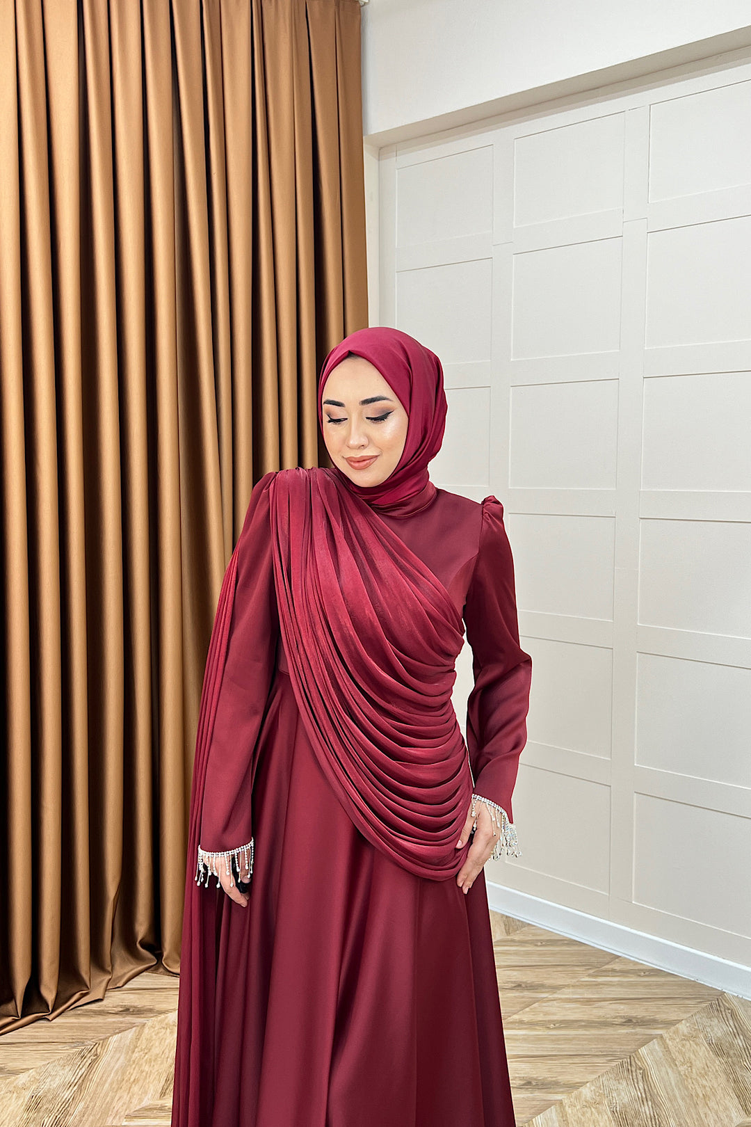 Lunessa Pelerin Detay Abiye Bordo 3100-BORDO