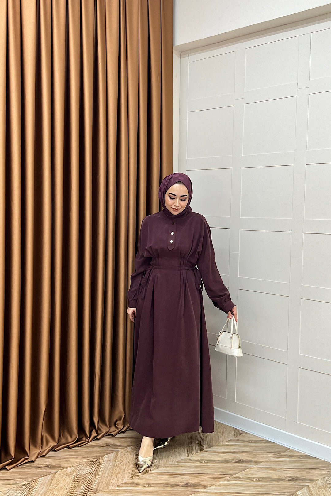 Maya Bel Detay Elbise Mürdüm 3034-MURDUM