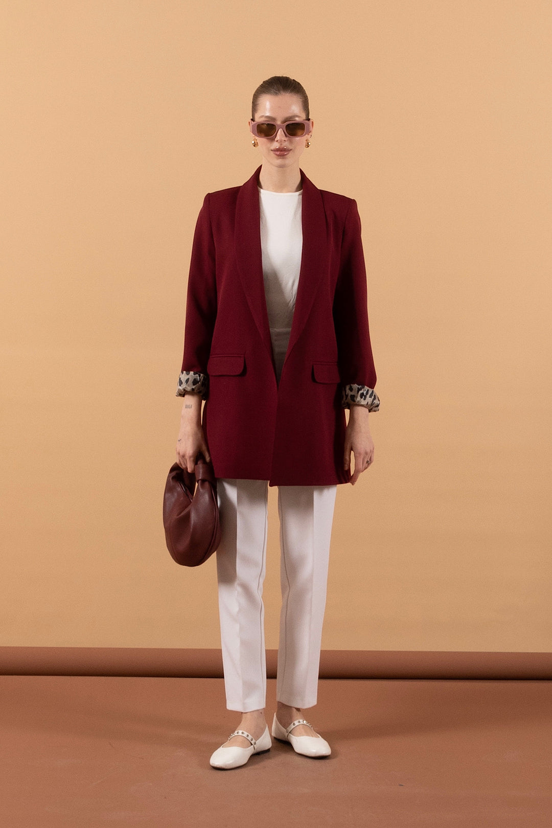 Şal Yaka Blazer Ceket Bordo 2030-BORDO