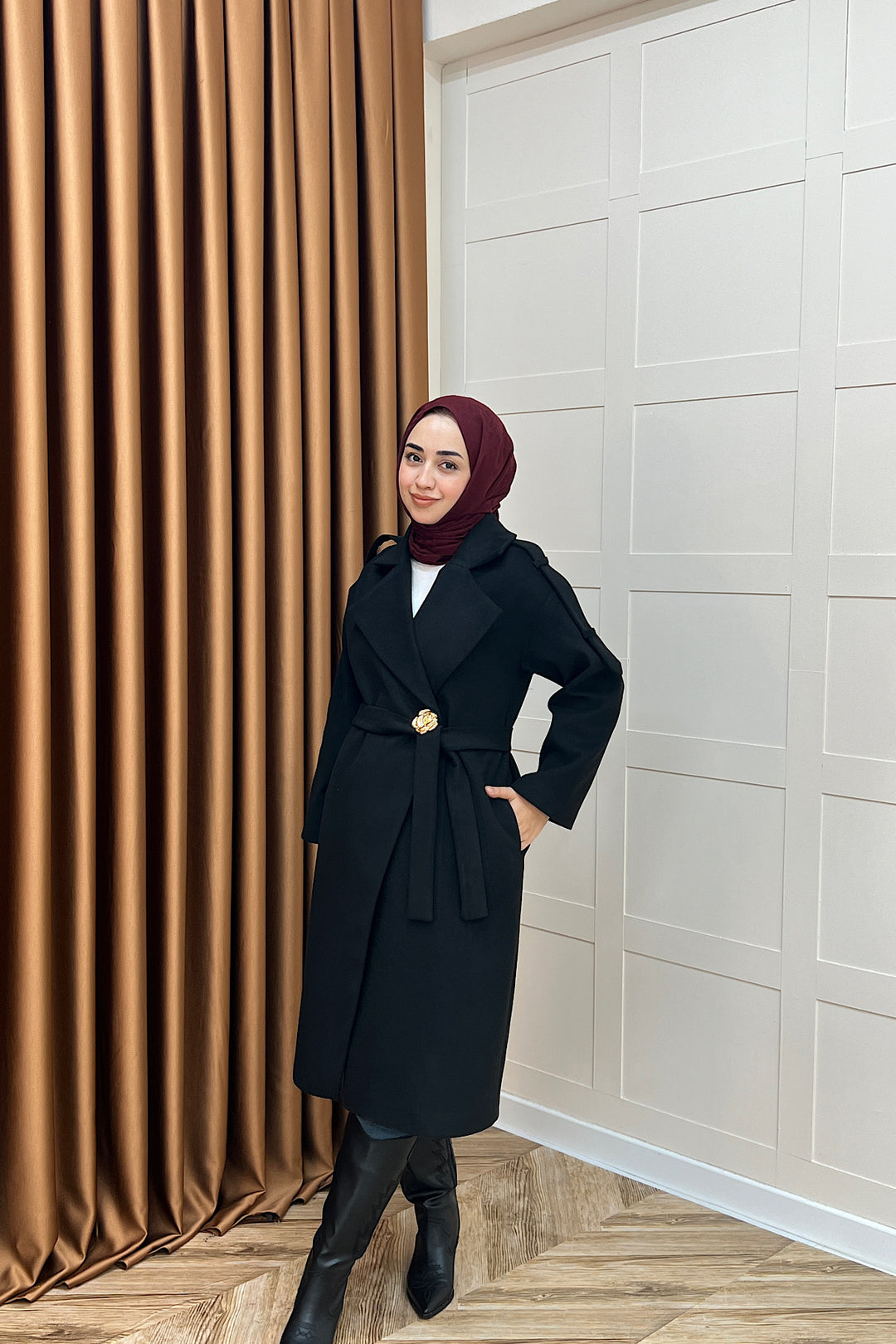 Parya Omuz Detay Kaşe Kaban Siyah 5531-SIYAH