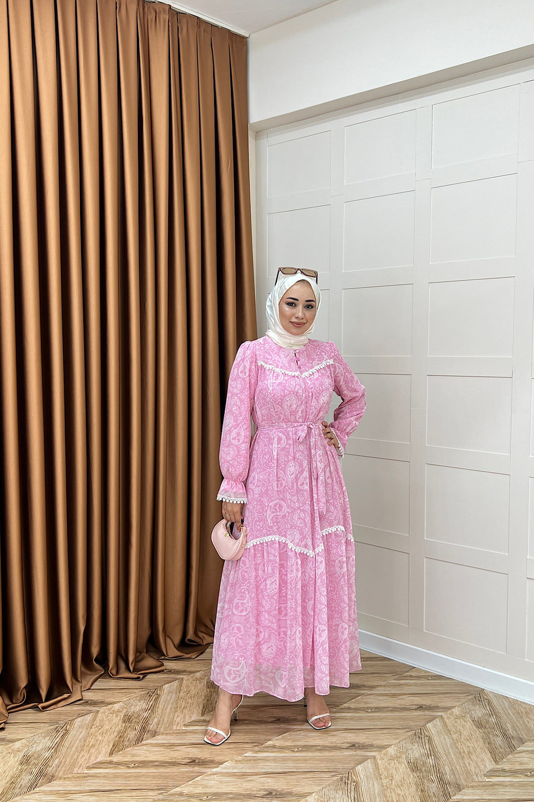 Lisa Dantel Detay Elbise Pembe 3051-PEMBE