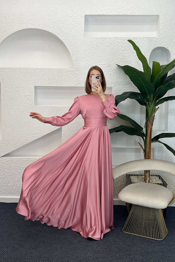 Beli Piliseli Saten Abiye Pembe 04340-PEMBE
